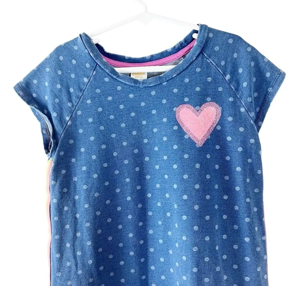 Gymboree Spring Vacation‎ Denim Heart Dots Dress Girls Sz 7/8